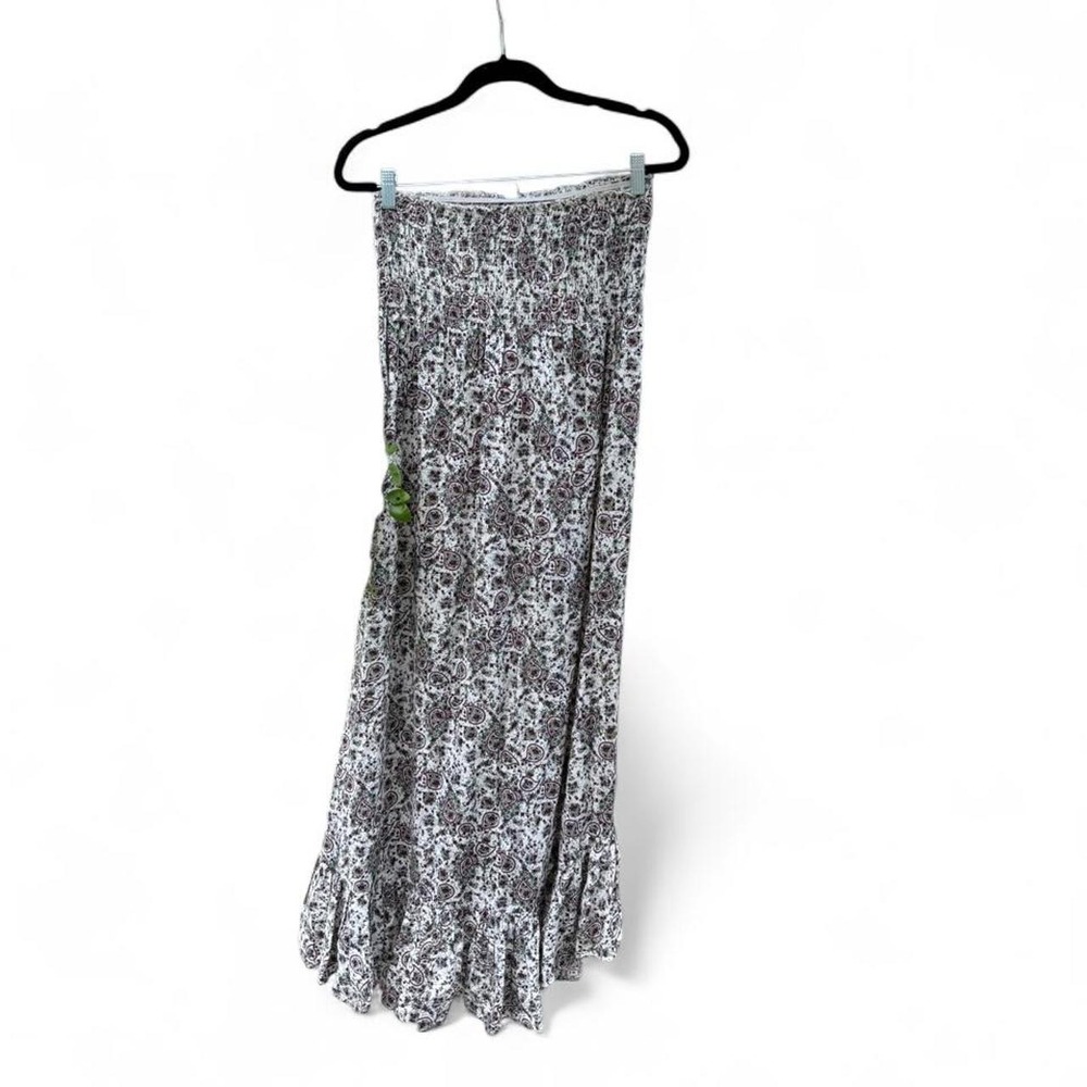Rumor Boutique strapless maxi dress paisley with low/high ruffle hem SZ S